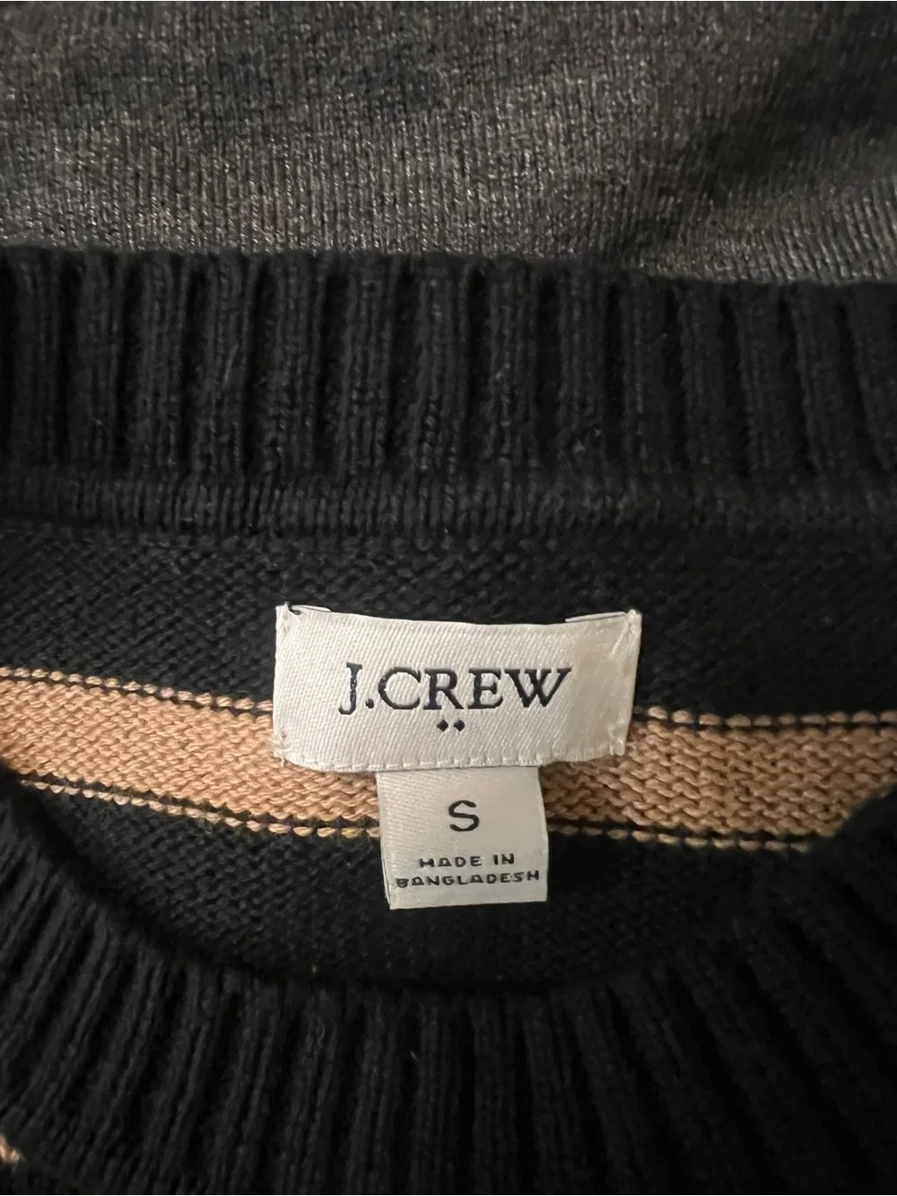 J.Crew Striped Sweater Black Tan Small 100% Cotton